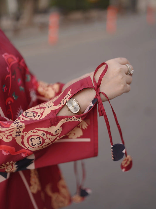 Cream Mahroon MH Cloth House Blended Lawn Printed Co-Ord Set-Saffron Flame