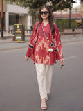 Cream Mahroon MH Cloth House Blended Lawn Printed Co-Ord Set-Saffron Flame