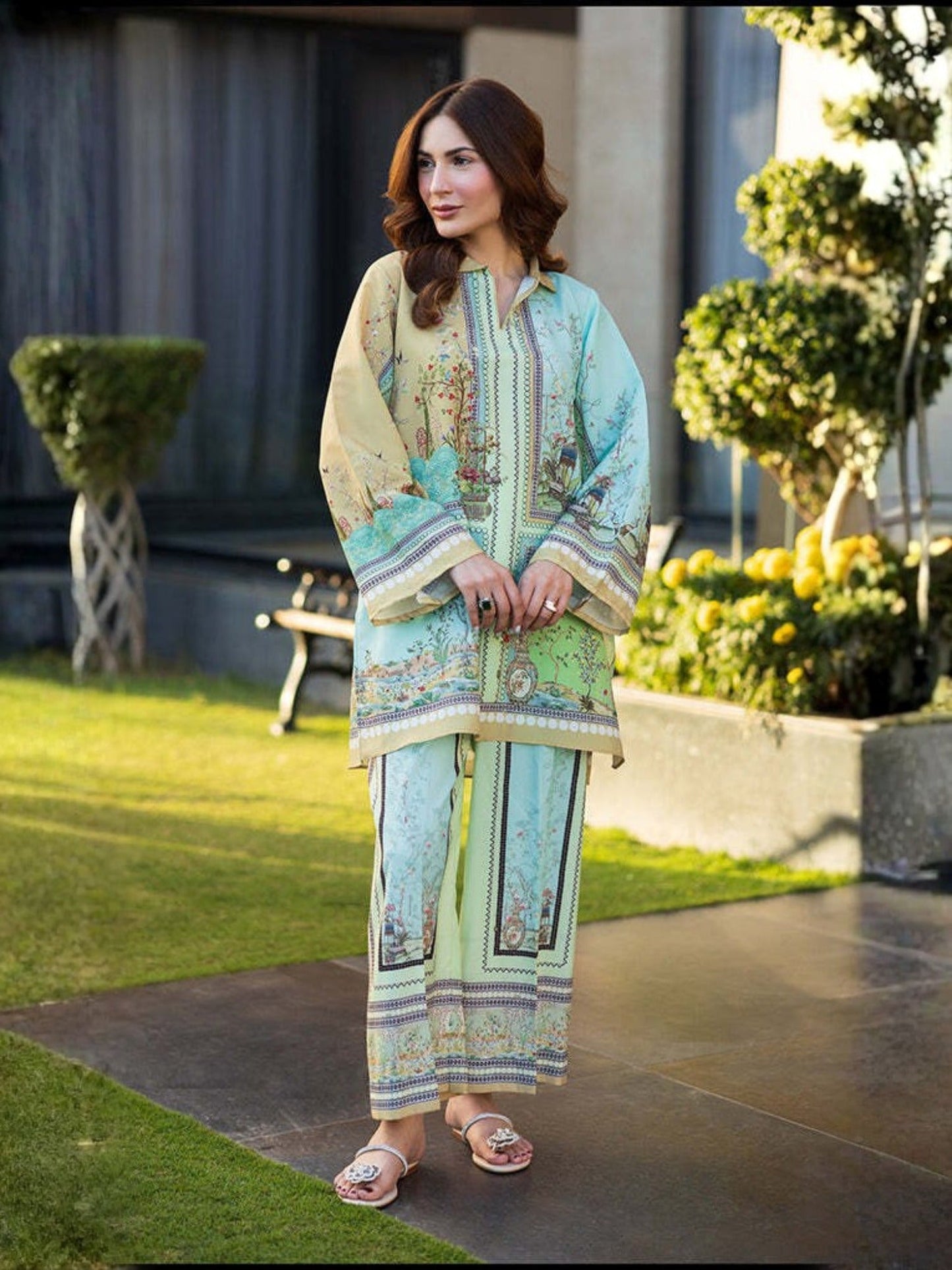 Blue MH Cloth House Blended Lawn Printed Co-Ord Set-Tarz