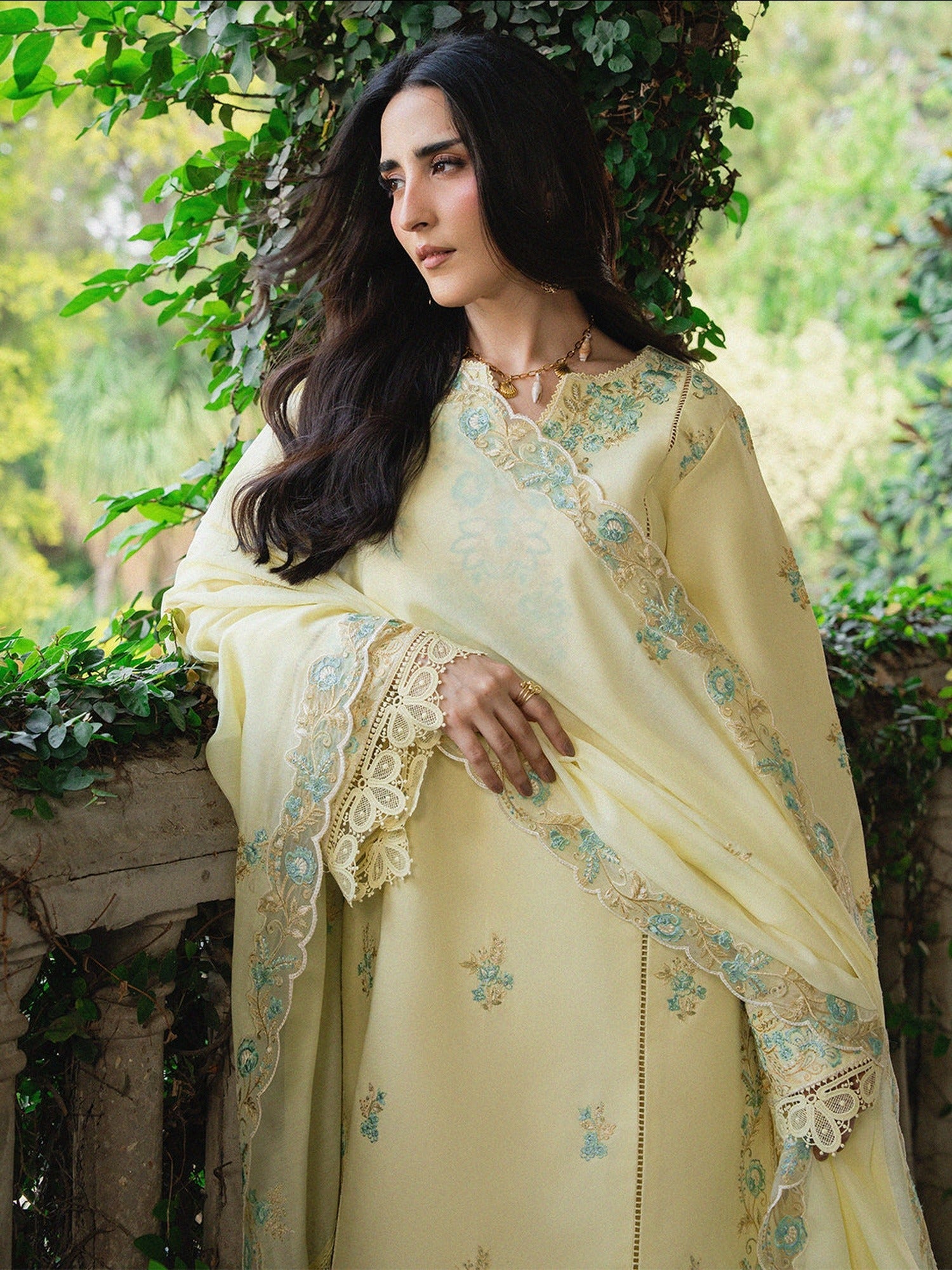 Yellow Mahnur Amaya Lawn'26 Embroidered Unstitched 3-Piece Suit-MU-02