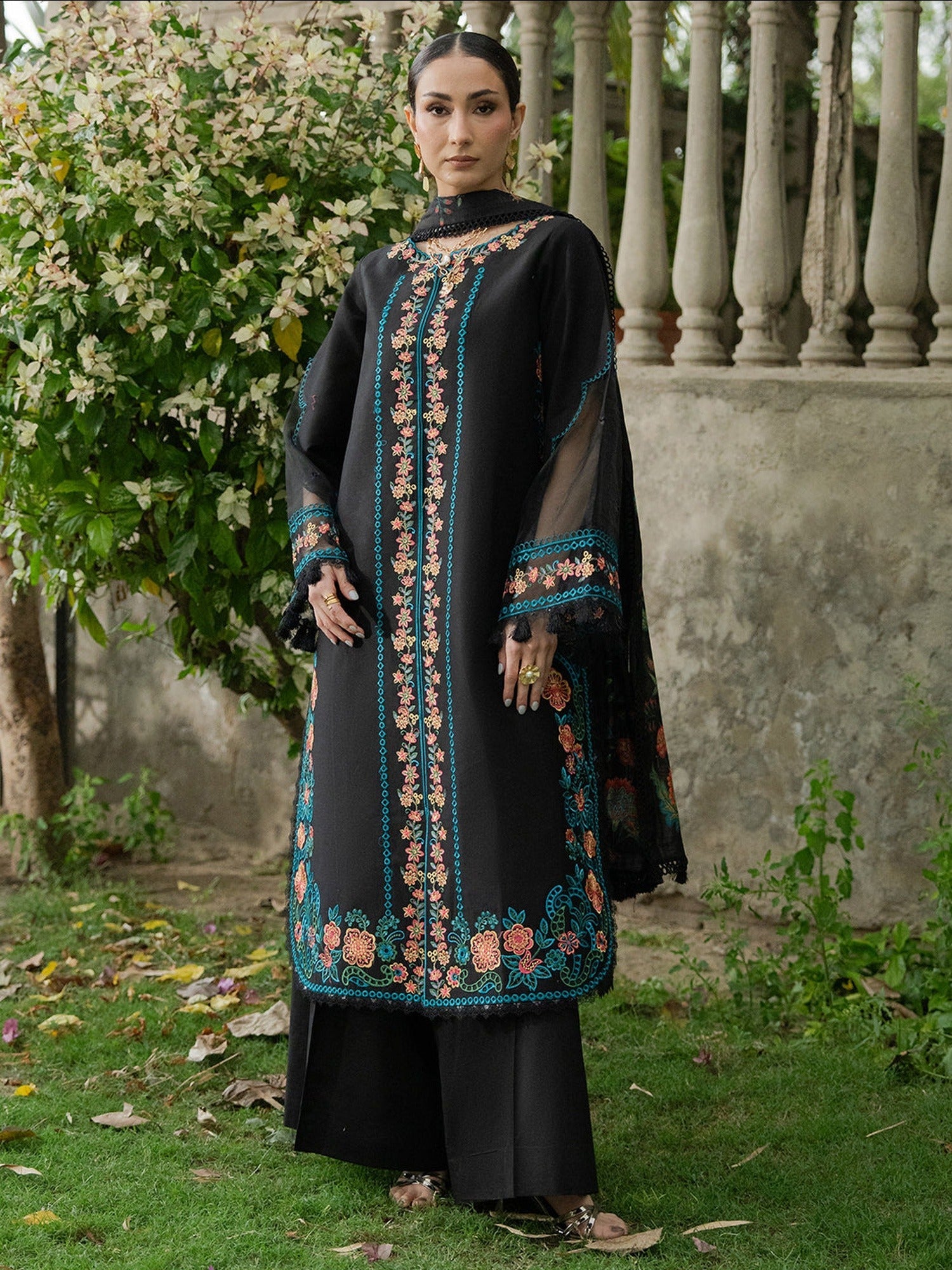 Black Mahnur Amaya Lawn'26 Embroidered Unstitched 3-Piece Suit-MU-06