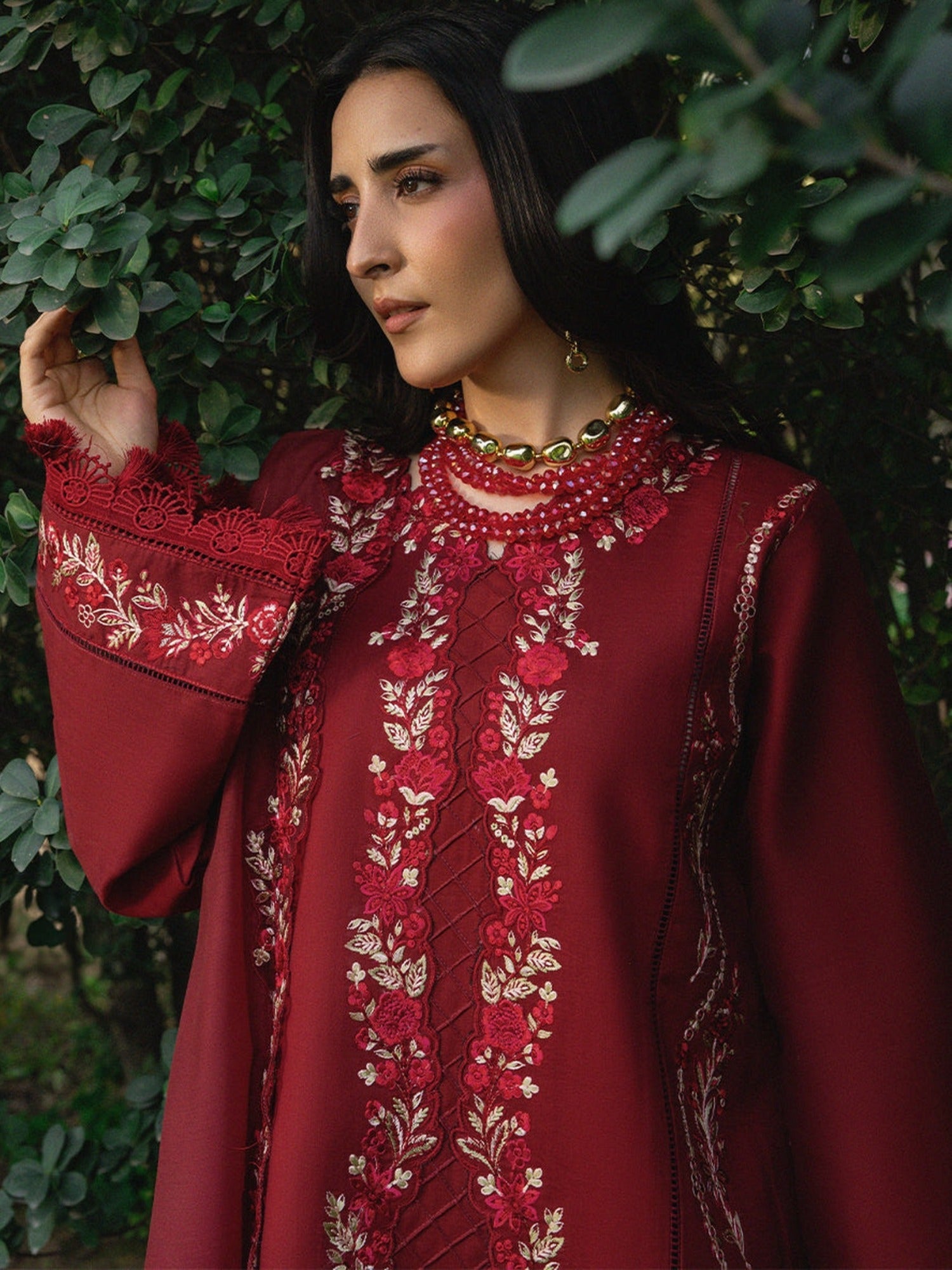 Maroon Mahnur Amaya Lawn'26 Embroidered Unstitched 3-Piece Suit-MU-09