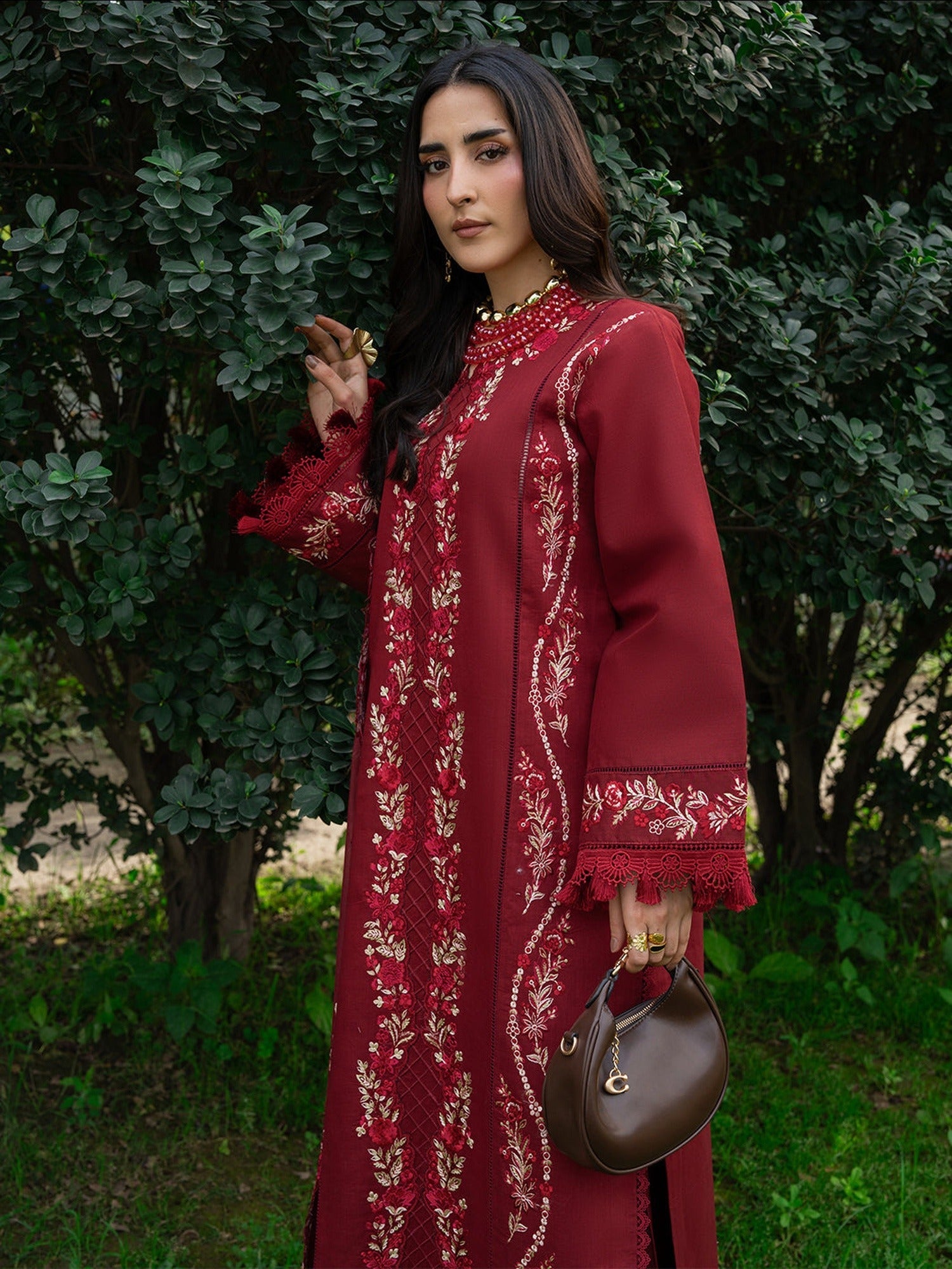 Maroon Mahnur Amaya Lawn'26 Embroidered Unstitched 3-Piece Suit-MU-09