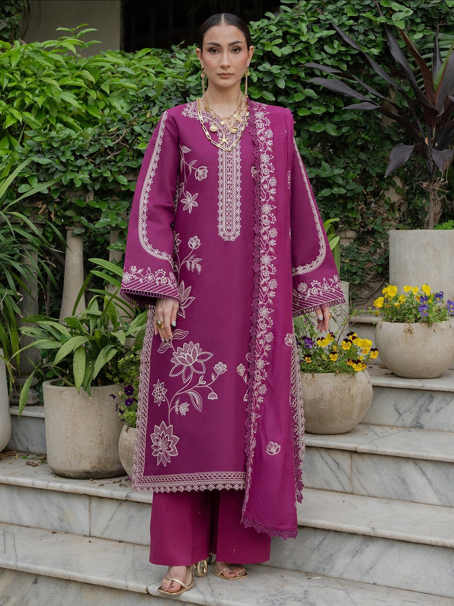 Purple Mahnur Amaya Lawn'26 Embroidered Unstitched 3-Piece Suit-MU-10