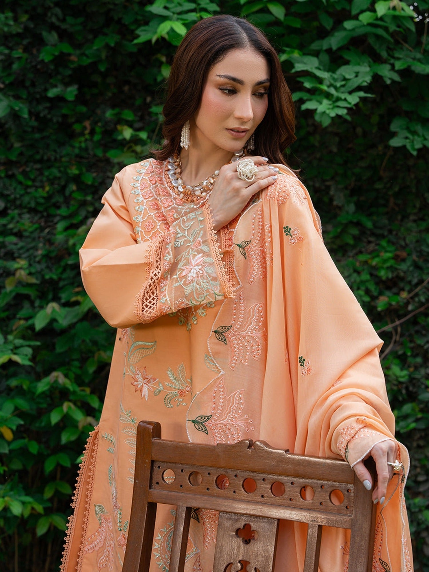 Orange Mahnur Amaya Lawn'26 Embroidered Unstitched 3-Piece Suit-MU-12