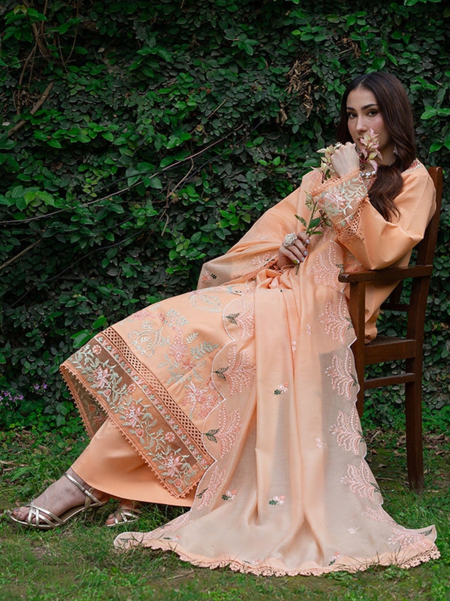 Orange Mahnur Amaya Lawn'26 Embroidered Unstitched 3-Piece Suit-MU-12