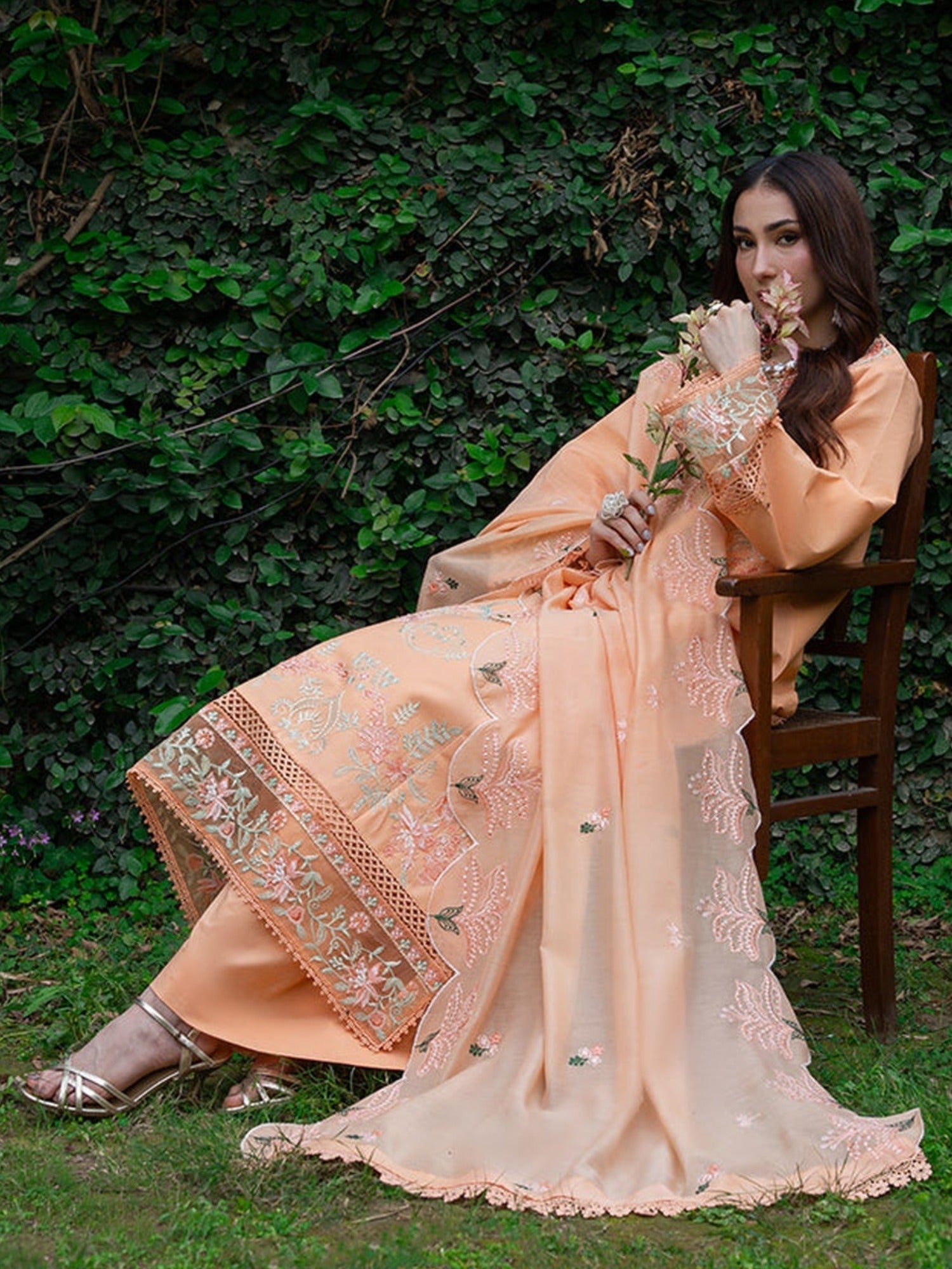 Orange Mahnur Amaya Lawn'26 Embroidered Unstitched 3-Piece Suit-MU-12