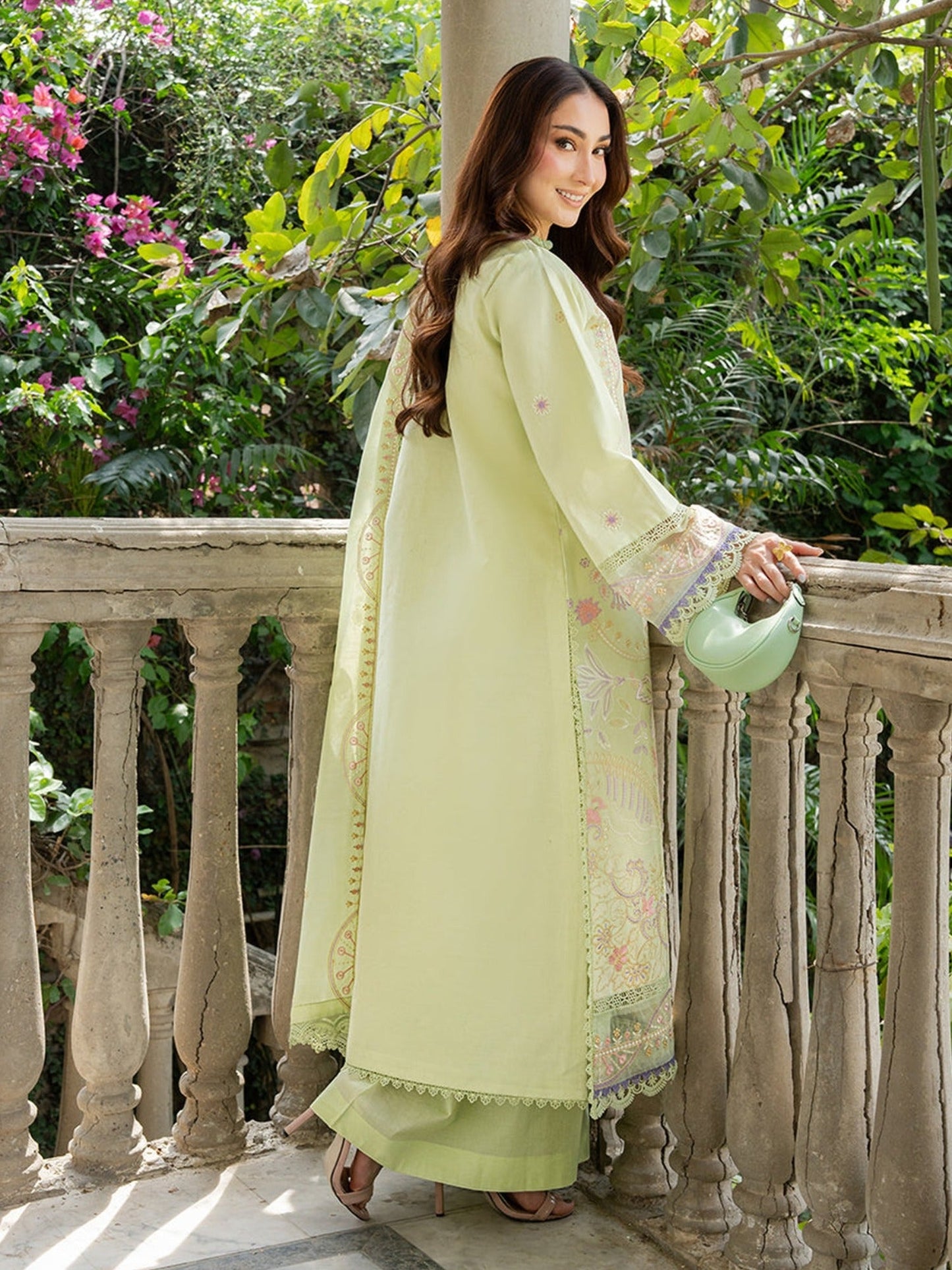 Mint Green Mahnur Amaya Lawn'26 Embroidered Unstitched 3-Piece Suit-MU-13