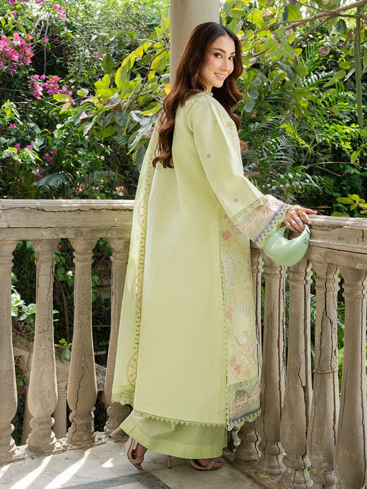 Mint Green Mahnur Amaya Lawn'26 Embroidered Unstitched 3-Piece Suit-MU-13