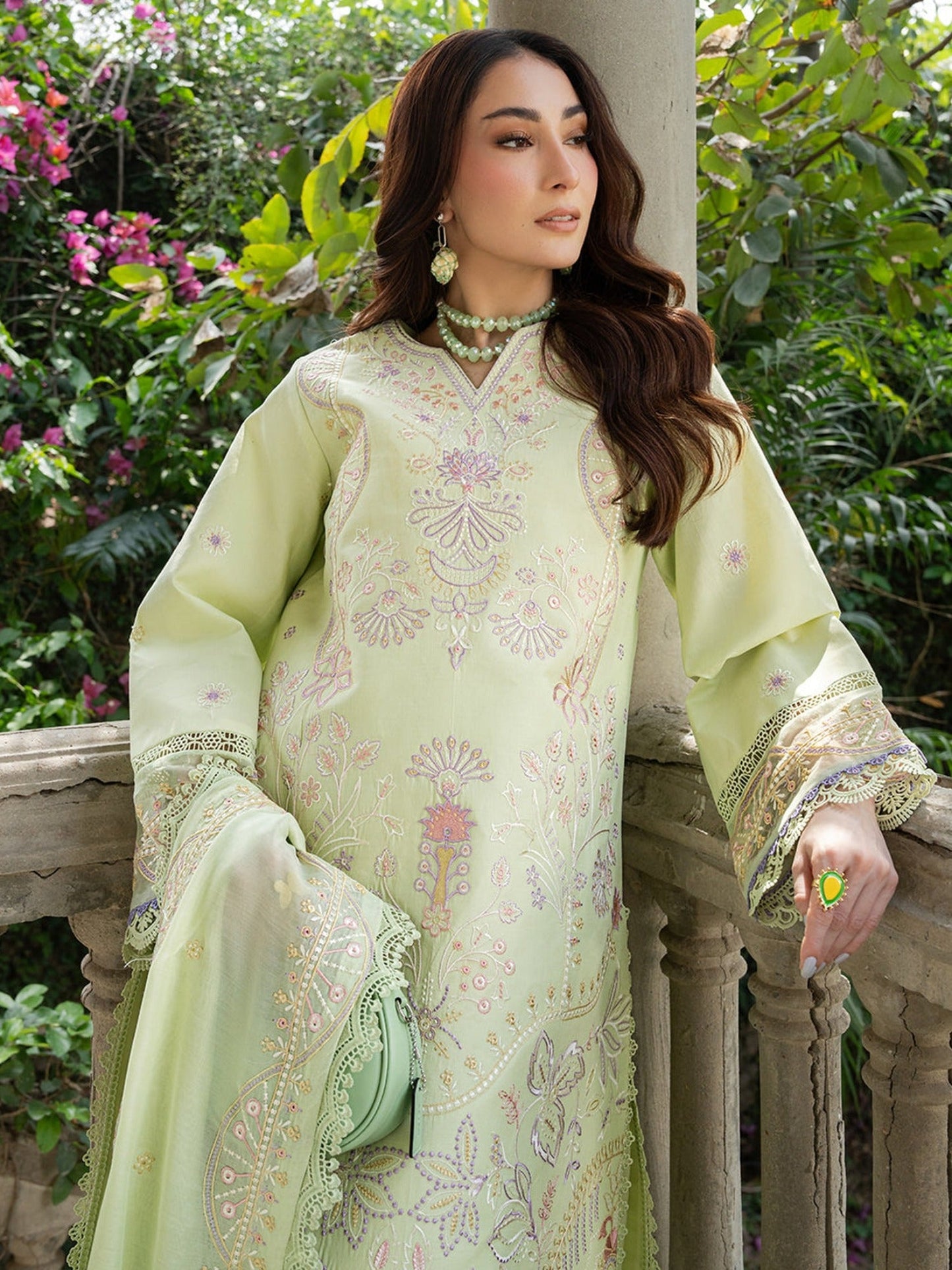 Mint Green Mahnur Amaya Lawn'26 Embroidered Unstitched 3-Piece Suit-MU-13