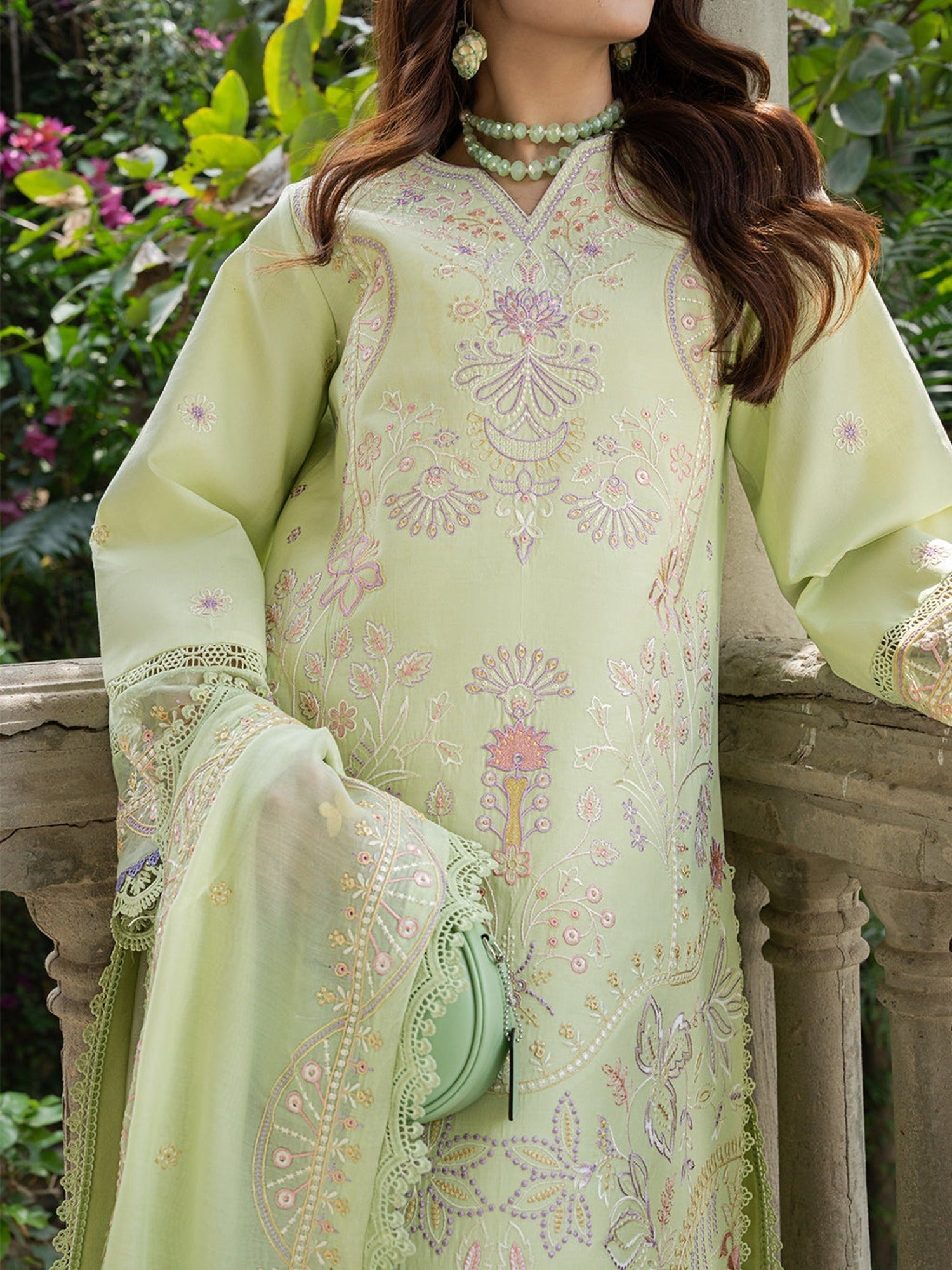 Mint Green Mahnur Amaya Lawn'26 Embroidered Unstitched 3-Piece Suit-MU-13