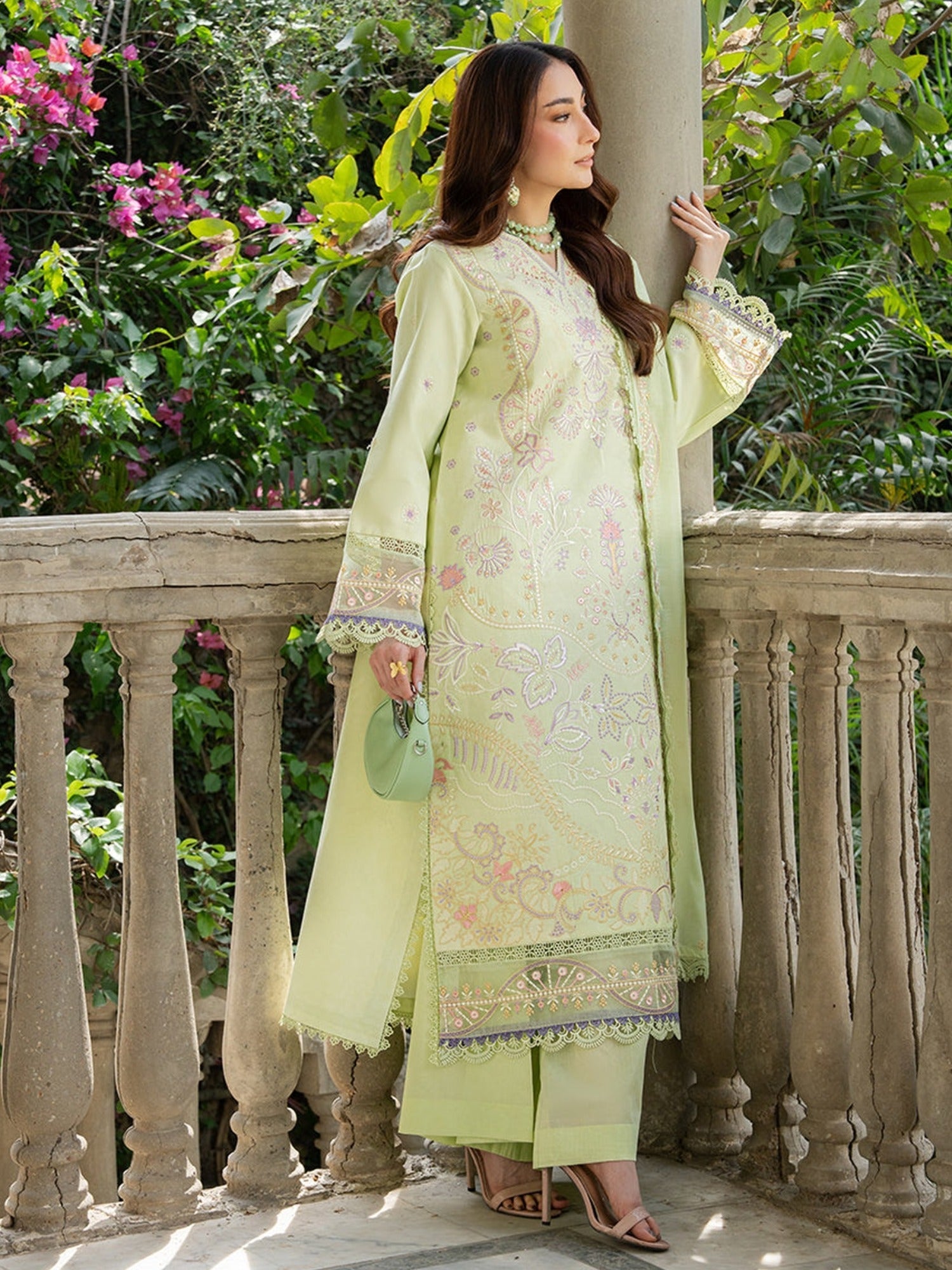 Mint Green Mahnur Amaya Lawn'26 Embroidered Unstitched 3-Piece Suit-MU-13