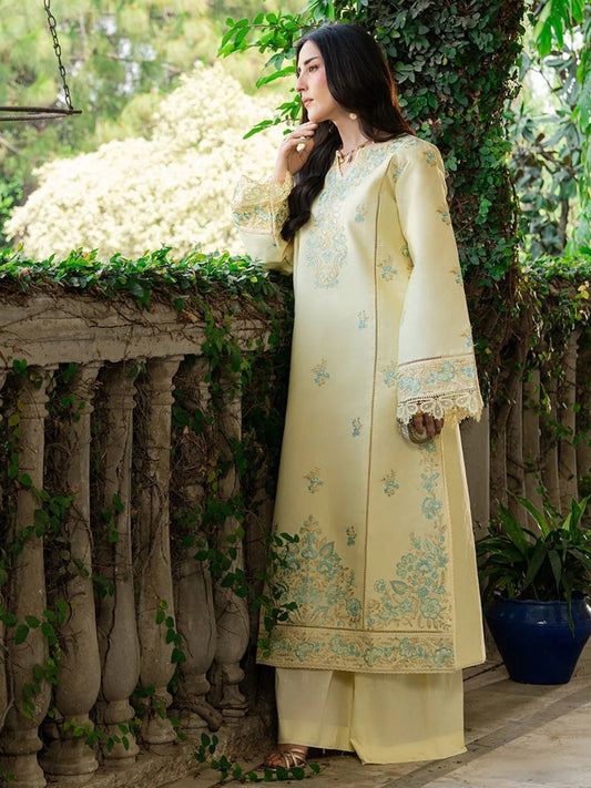 Yellow Mahnur Amaya Lawn'26 Embroidered Unstitched 3-Piece Suit-MU-02