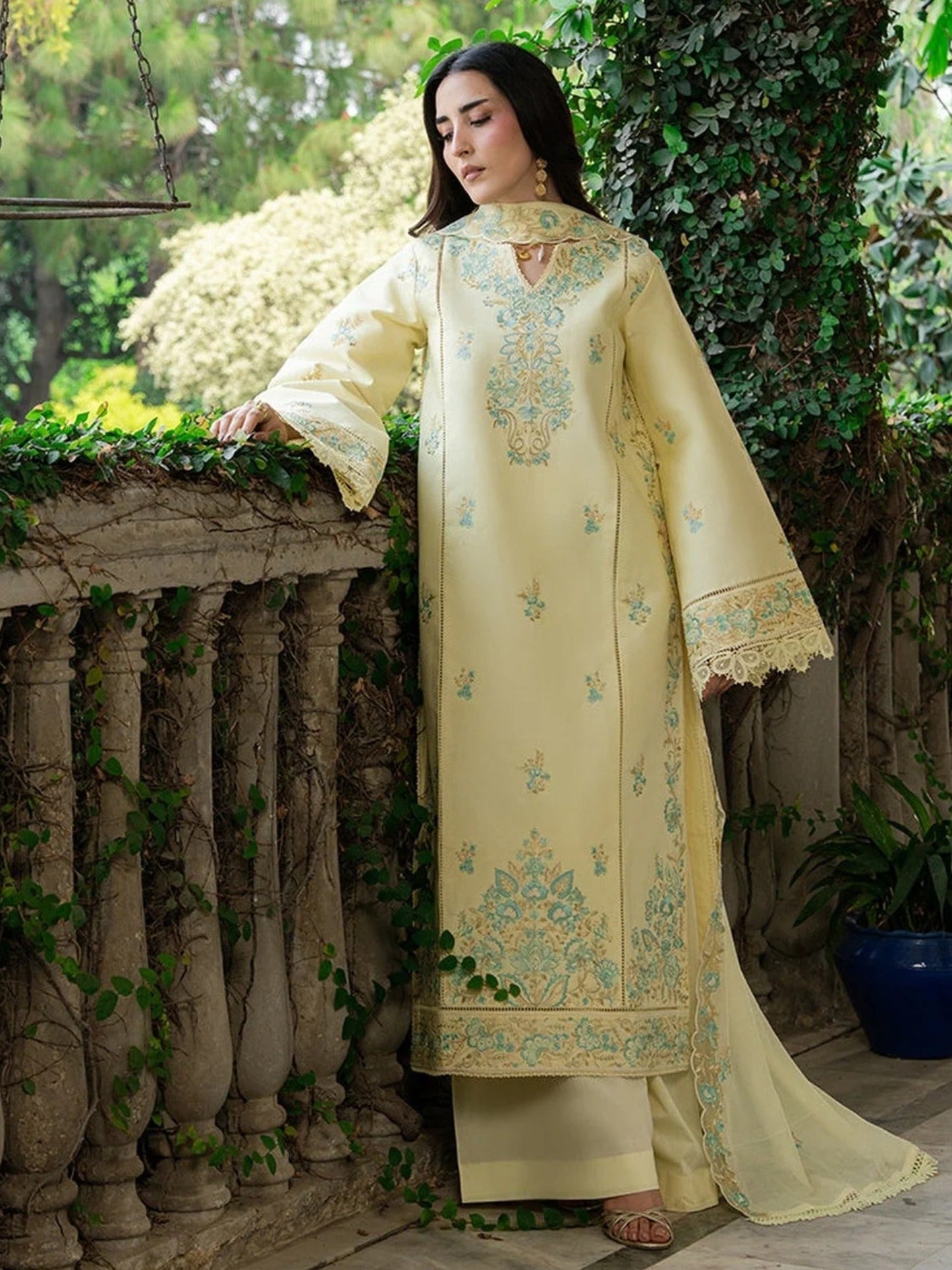 Yellow Mahnur Amaya Lawn'26 Embroidered Unstitched 3-Piece Suit-MU-02