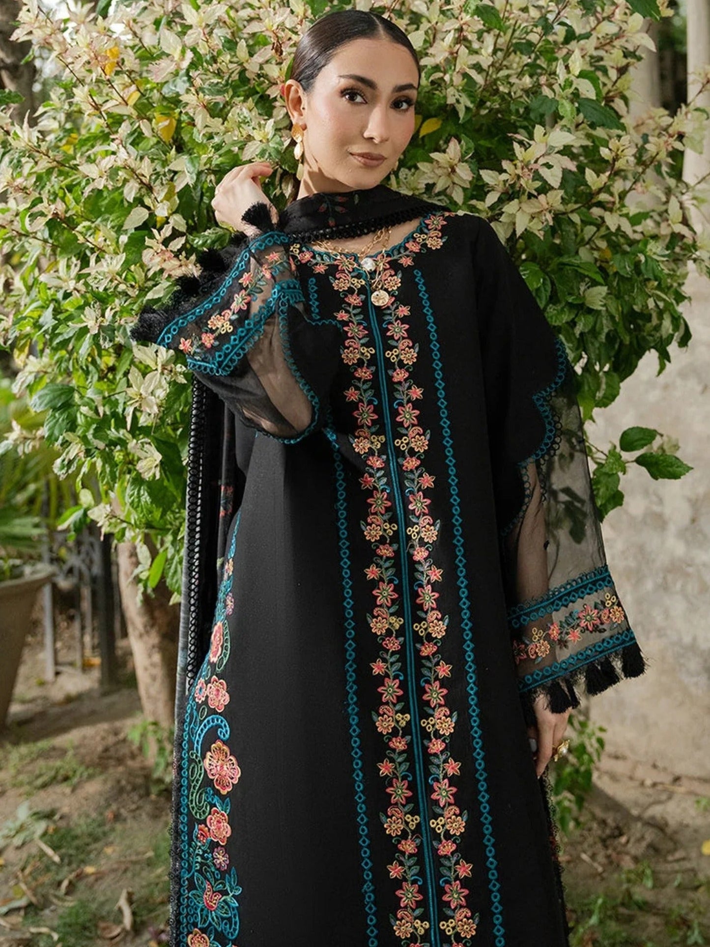 Black Mahnur Amaya Lawn'26 Embroidered Unstitched 3-Piece Suit-MU-06
