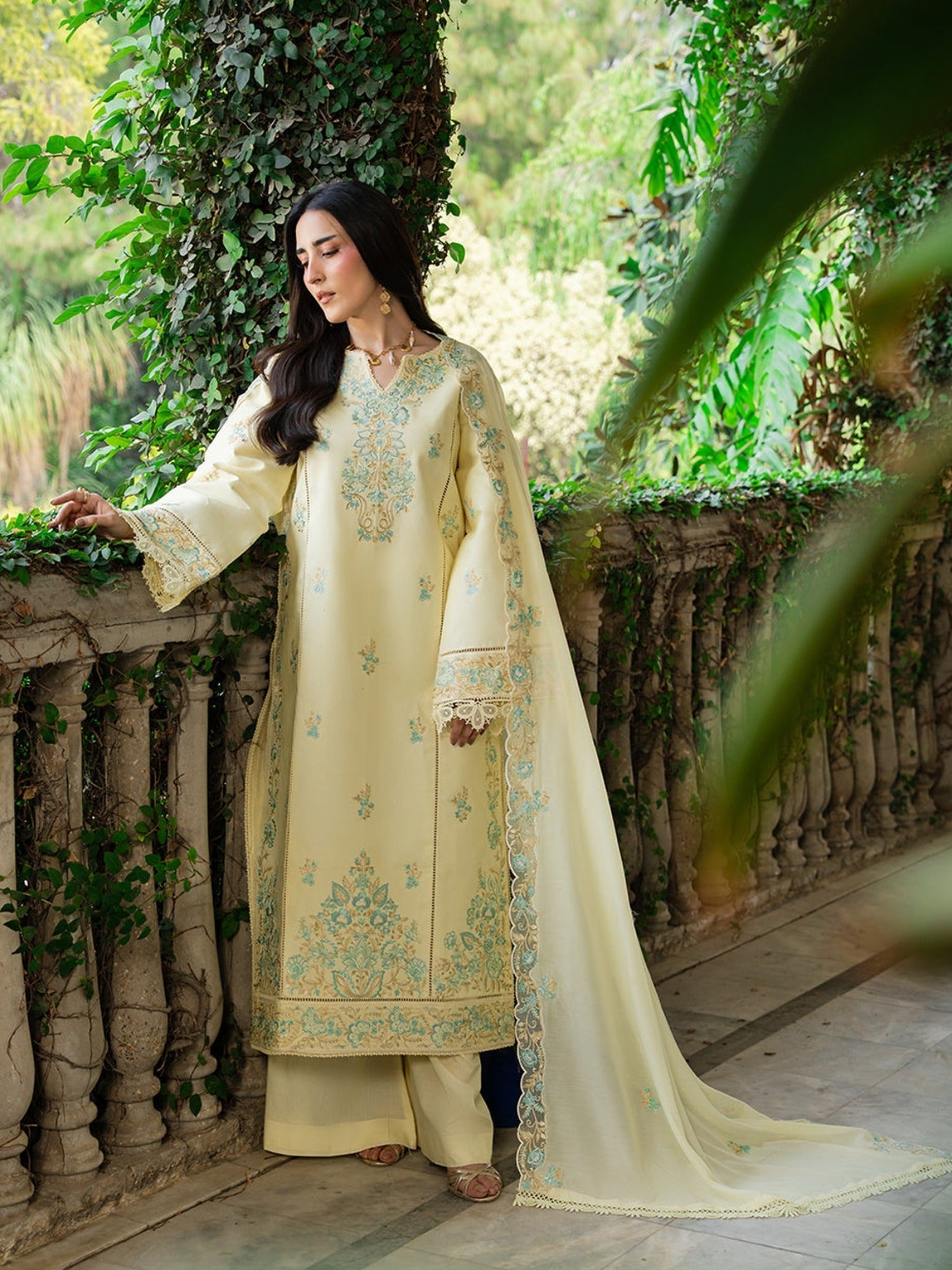 Yellow Mahnur Amaya Lawn'26 Embroidered Stitched 3-Piece Suit-MU-02