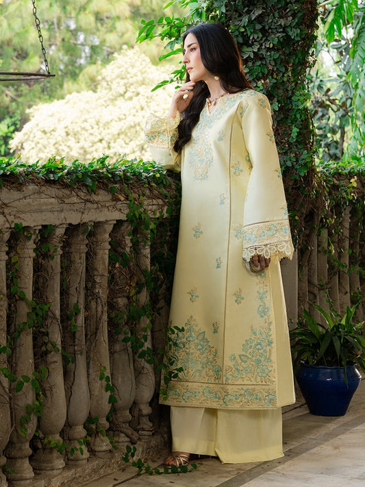 Yellow Mahnur Amaya Lawn'26 Embroidered Stitched 3-Piece Suit-MU-02
