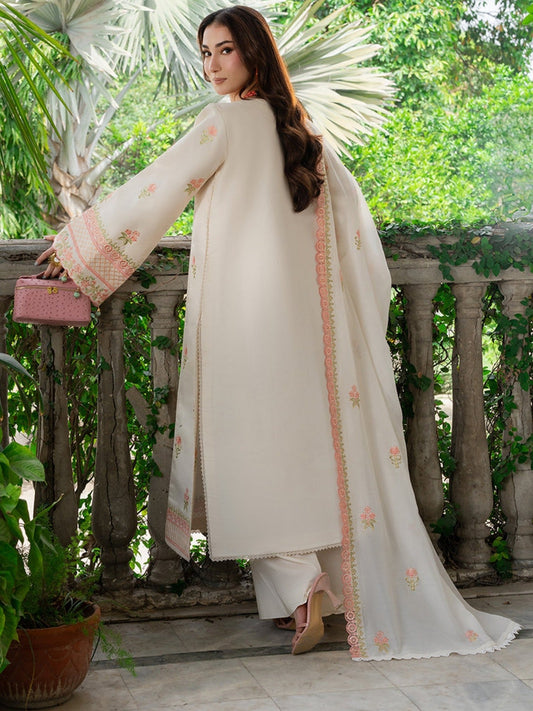 Cream Mahnur Amaya Lawn'26 Embroidered Stitched 3-Piece Suit-MU-05