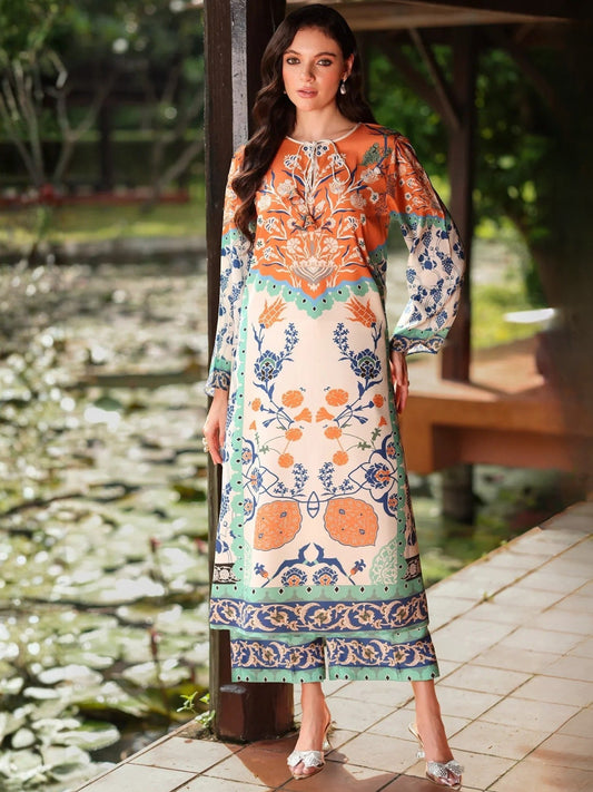 Cream Multi MH Cloth House Blended Lawn Printed Co-Ord Set-Gul Afshan