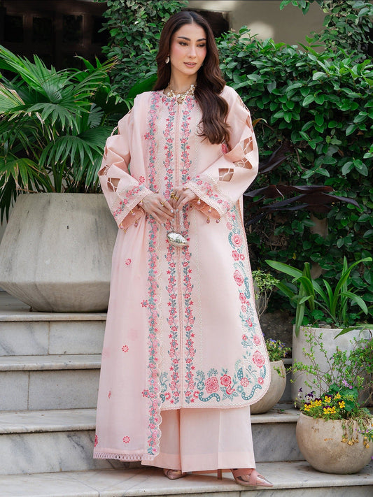 Pink Mahnur Amaya Lawn'26 Embroidered Stitched 3-Piece Suit-MU-07