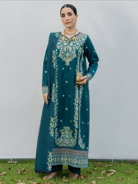 Blue Mahnur Amaya Lawn'26 Embroidered Stitched 3-Piece Suit-MU-08