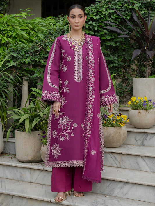 Purple Mahnur Amaya Lawn'26 Embroidered Stitched 3-Piece Suit-MU-10