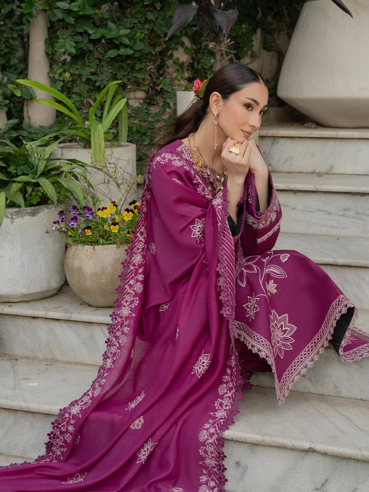 Purple Mahnur Amaya Lawn'26 Embroidered Stitched 3-Piece Suit-MU-10