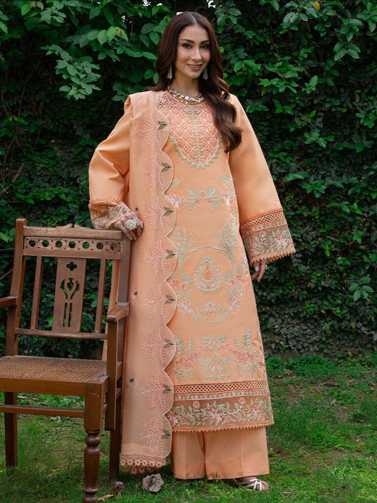 Orange Mahnur Amaya Lawn'26 Embroidered Stitched 3-Piece Suit-MU-12