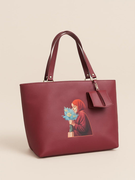 Maroon-Zebaish Collection Tote Bag-ZB-051