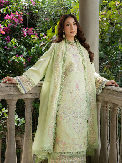 Mint Green Mahnur Amaya Lawn'26 Embroidered Stitched 3-Piece Suit-MU-13