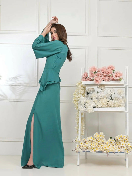 Green-Ruby's Couture Basic Element'25 Georgette Dress Set-Seaweed