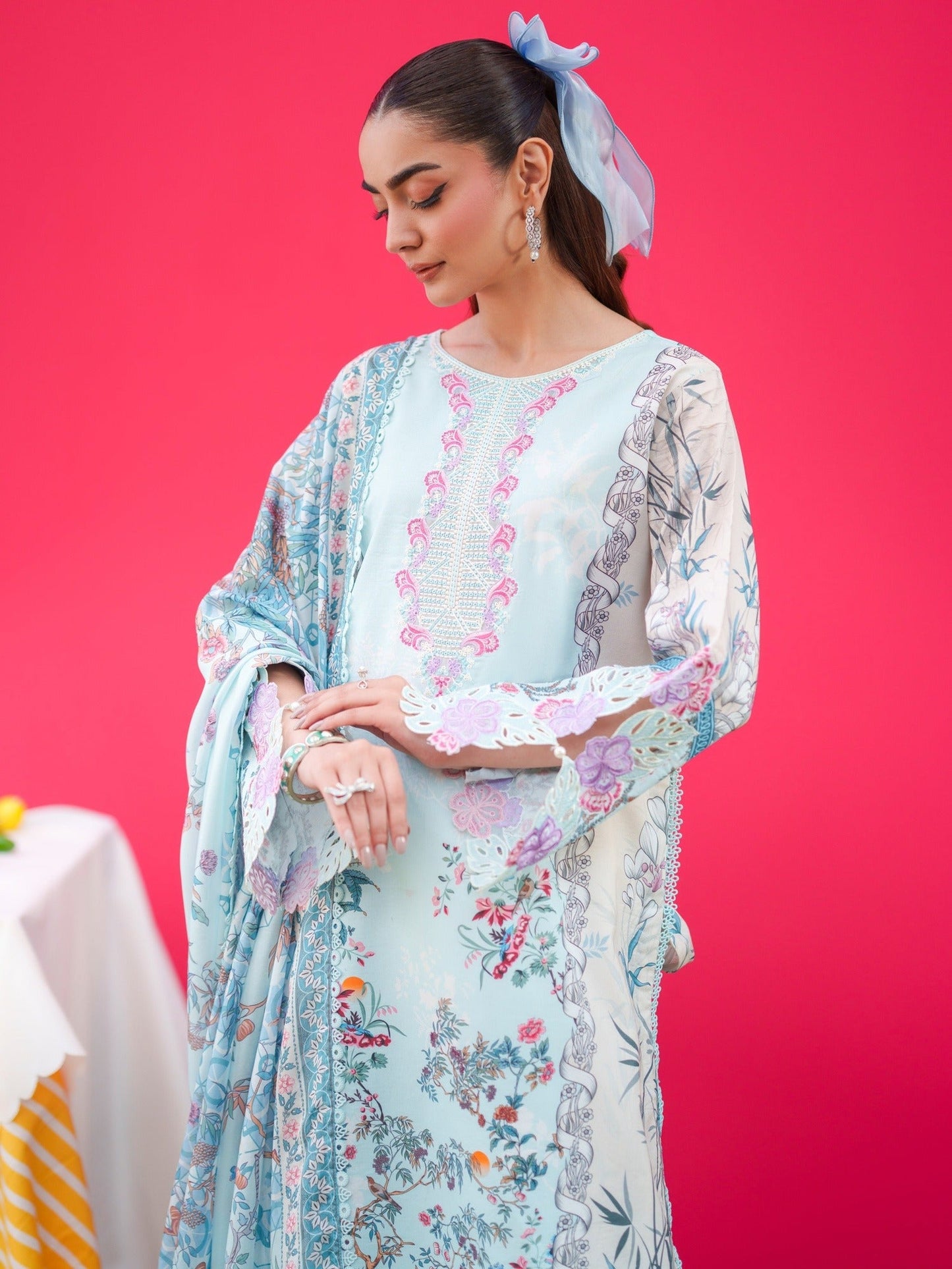 Blue Parishay Azmir Printed Lawn'26 Embroidered Unstitched 3-Piece Suit-AZ-11
