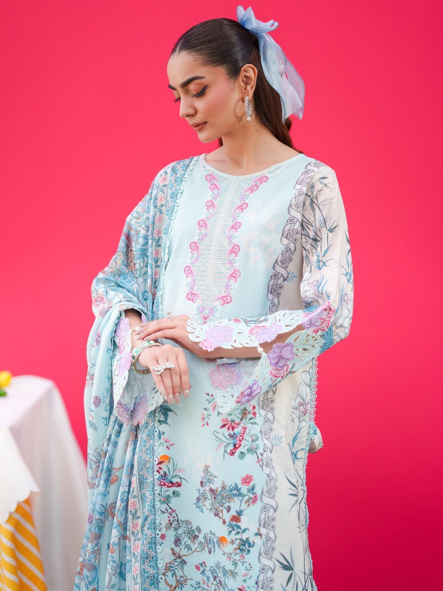 Blue Parishay Azmir Printed Lawn'26 Embroidered Unstitched 3-Piece Suit-AZ-11