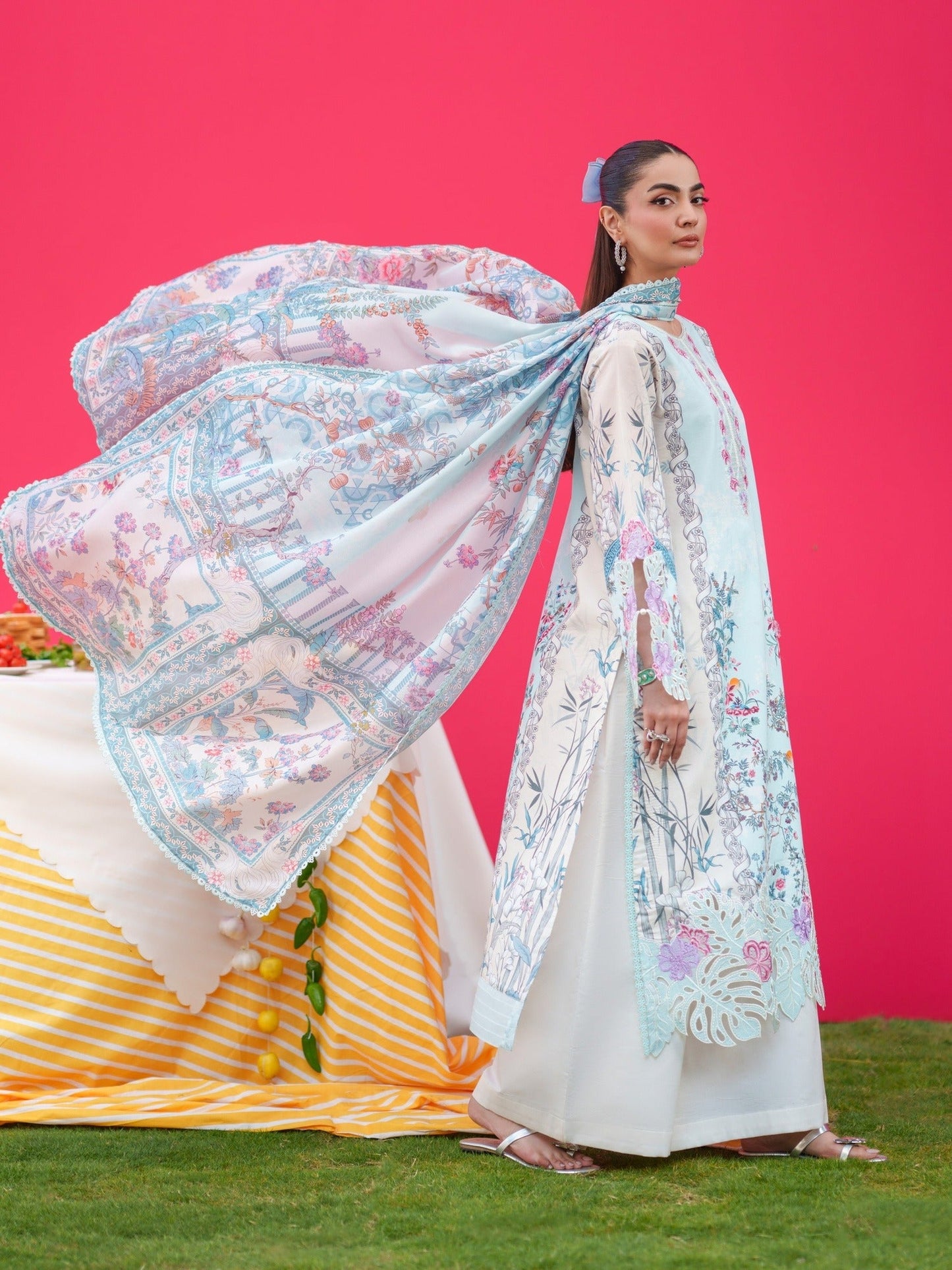 Blue Parishay Azmir Printed Lawn'26 Embroidered Unstitched 3-Piece Suit-AZ-11