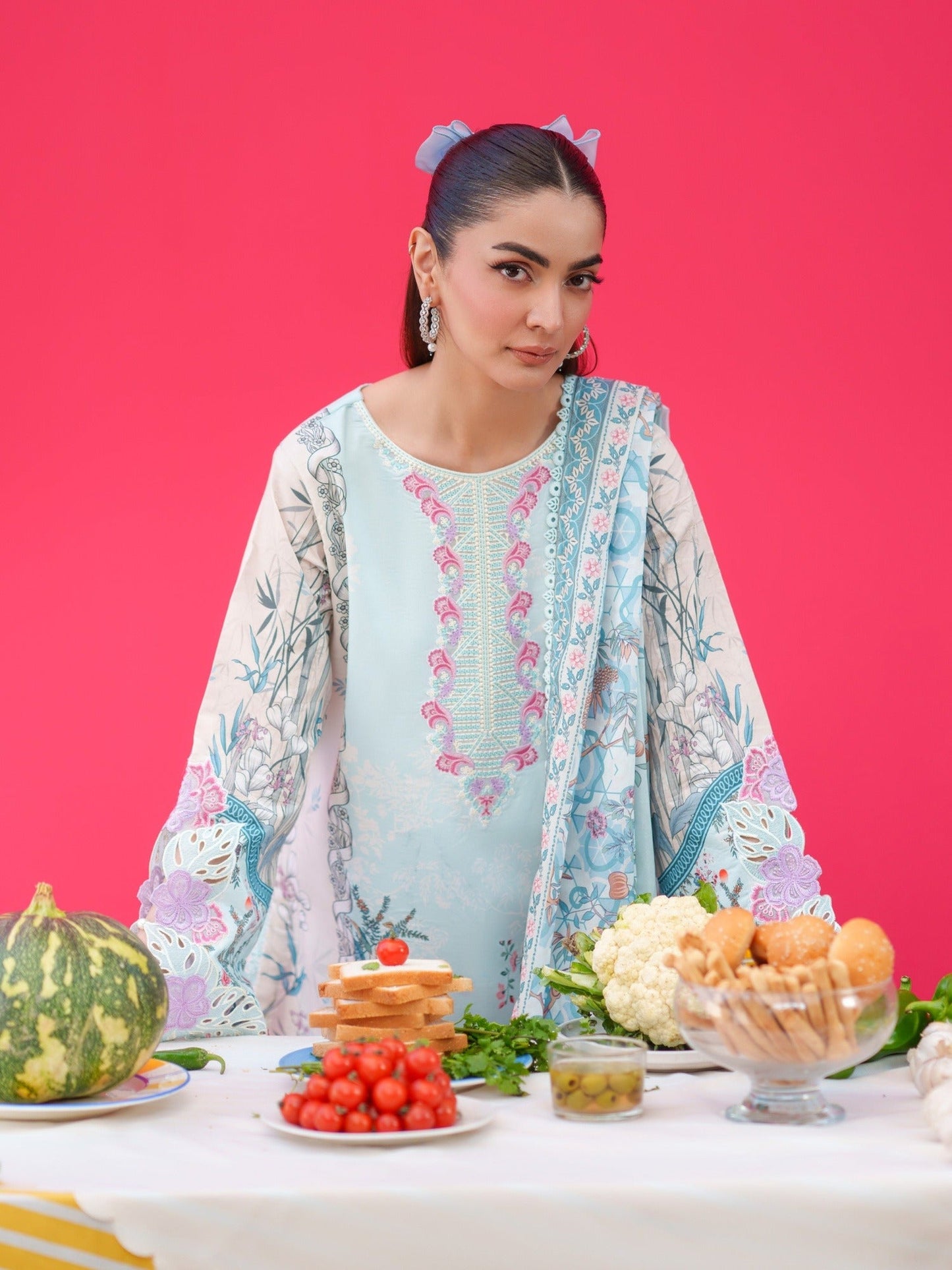 Blue Parishay Azmir Printed Lawn'26 Embroidered Unstitched 3-Piece Suit-AZ-11