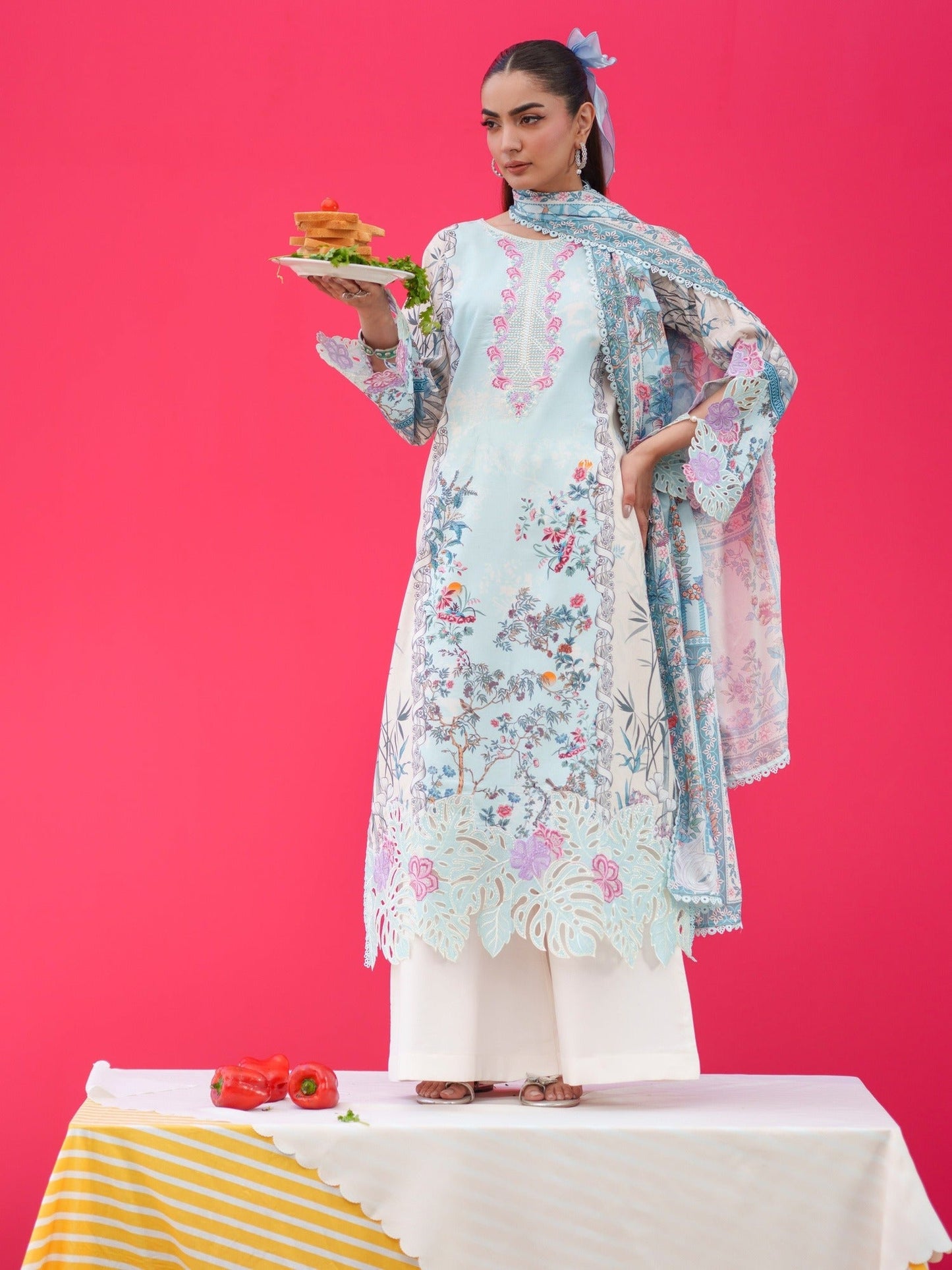 Blue Parishay Azmir Printed Lawn'26 Embroidered Unstitched 3-Piece Suit-AZ-11