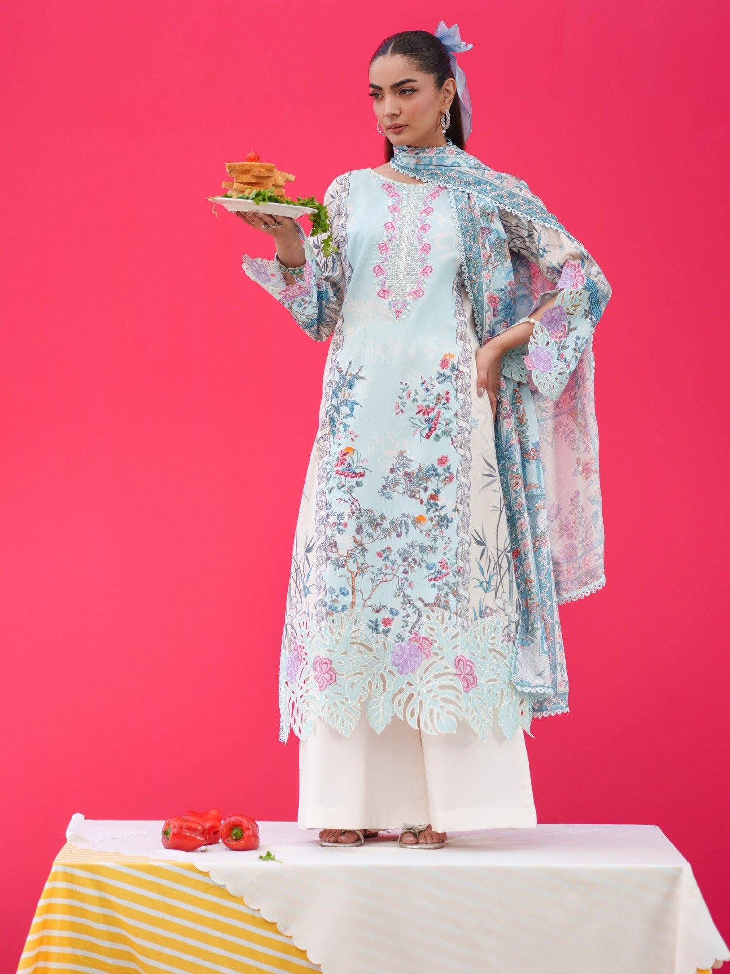 Blue Parishay Azmir Printed Lawn'26 Embroidered Unstitched 3-Piece Suit-AZ-11
