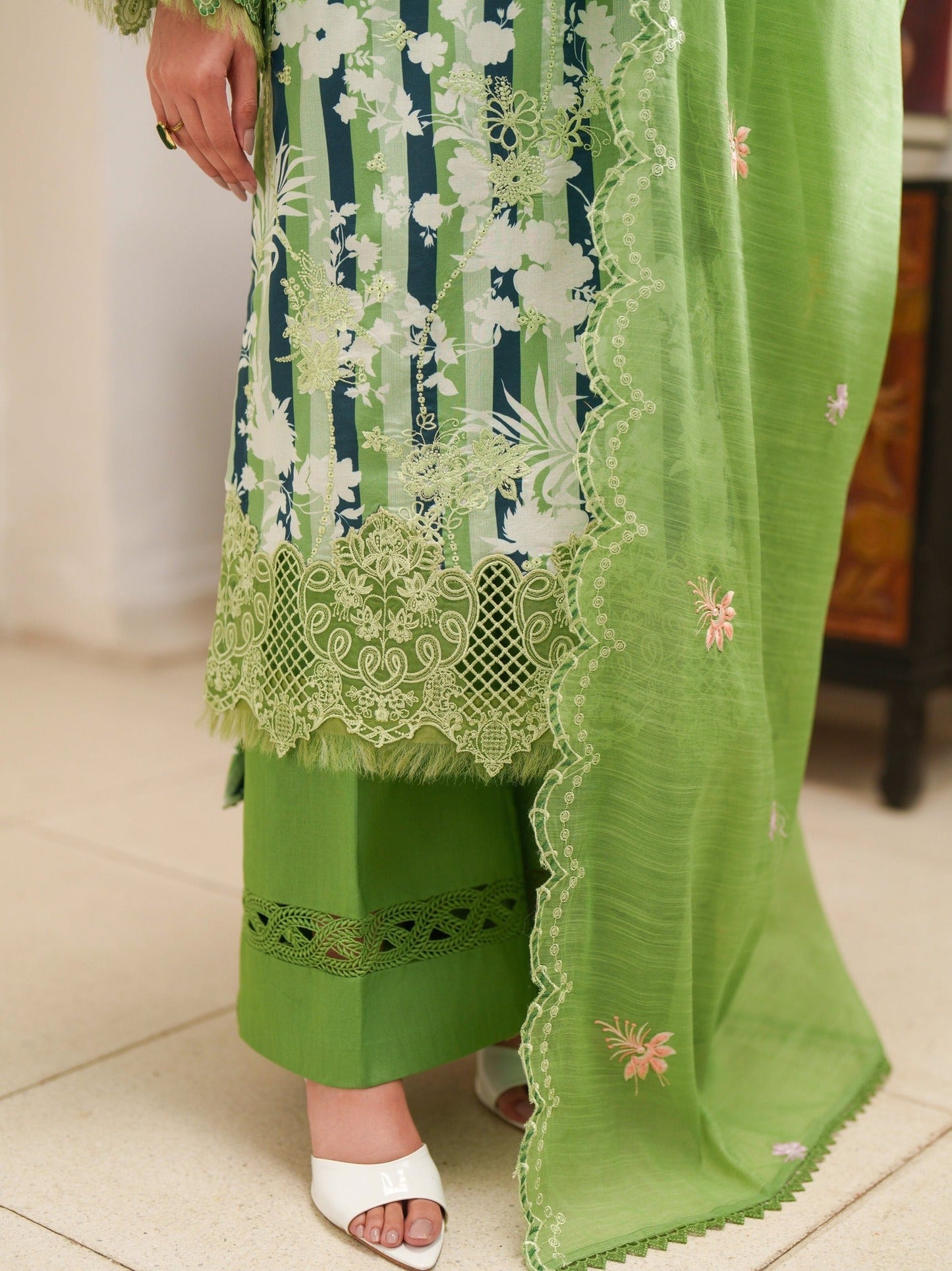 Green Parishay Azmir Printed Lawn '26 Embroidered Unstitched 3-Piece Suit-AZ-01