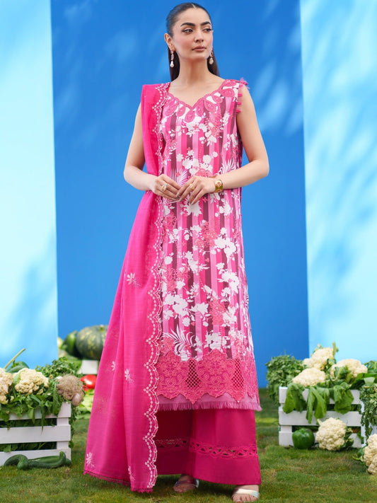 Pink Parishay Azmir Printed Lawn '26 Embroidered Unstitched 3-Piece Suit-AZ-02