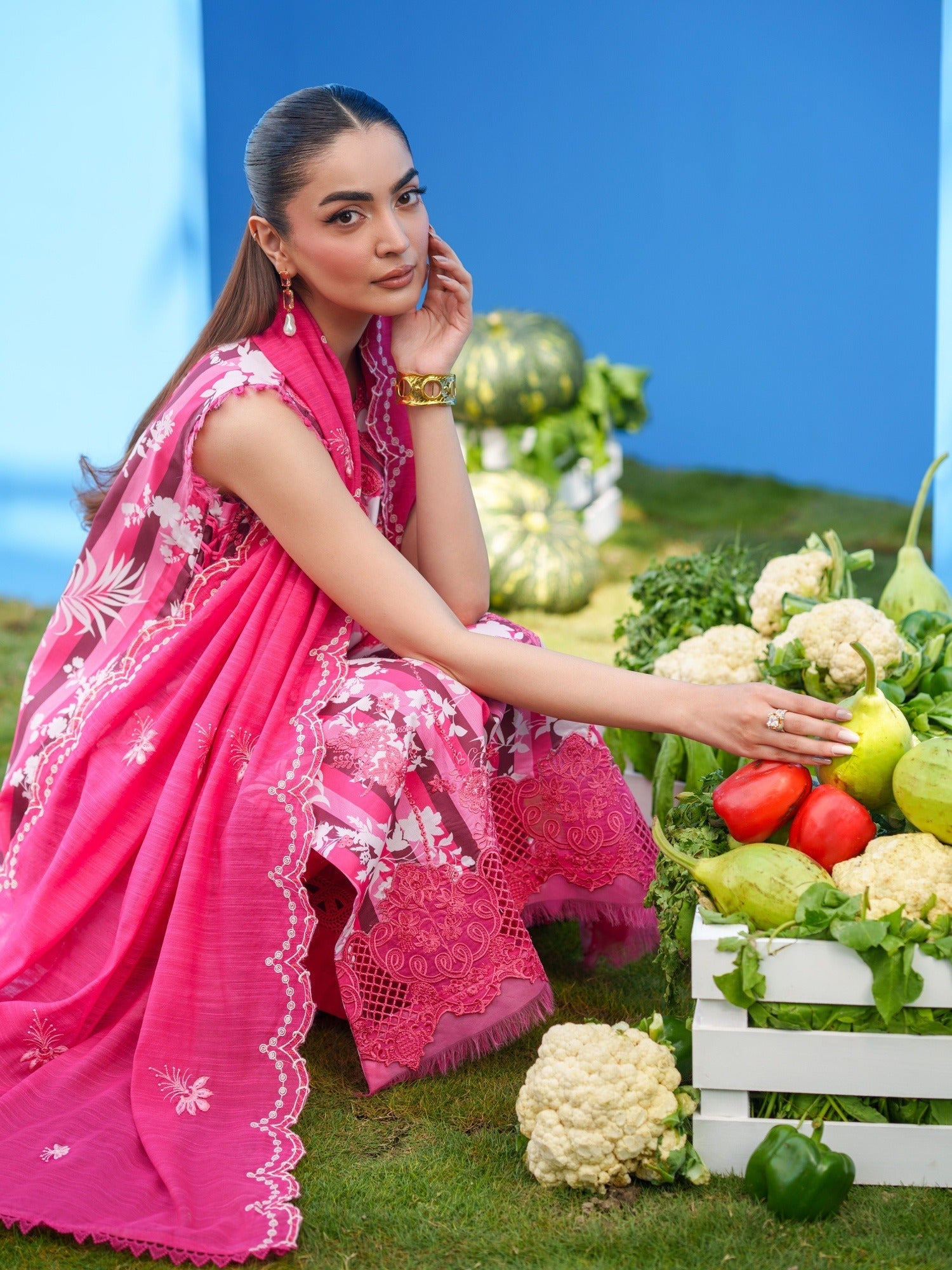 Pink Parishay Azmir Printed Lawn '26 Embroidered Unstitched 3-Piece Suit-AZ-02