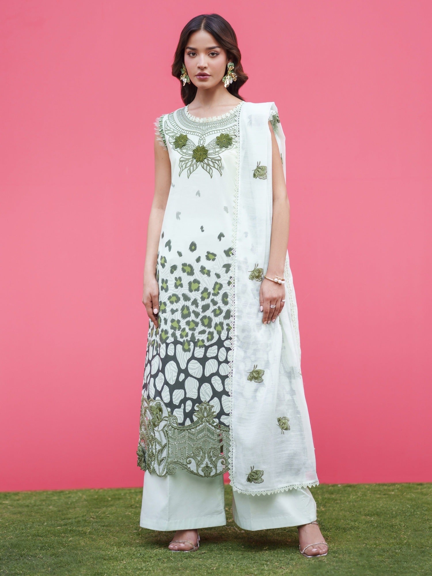 Green Parishay Azmir Printed Lawn '26 Embroidered Unstitched 3-Piece Suit-AZ-03