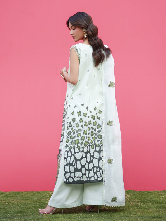 Green Parishay Azmir Printed Lawn '26 Embroidered Unstitched 3-Piece Suit-AZ-03