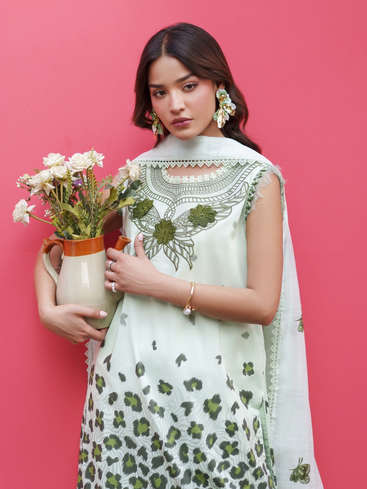 Green Parishay Azmir Printed Lawn '26 Embroidered Unstitched 3-Piece Suit-AZ-03