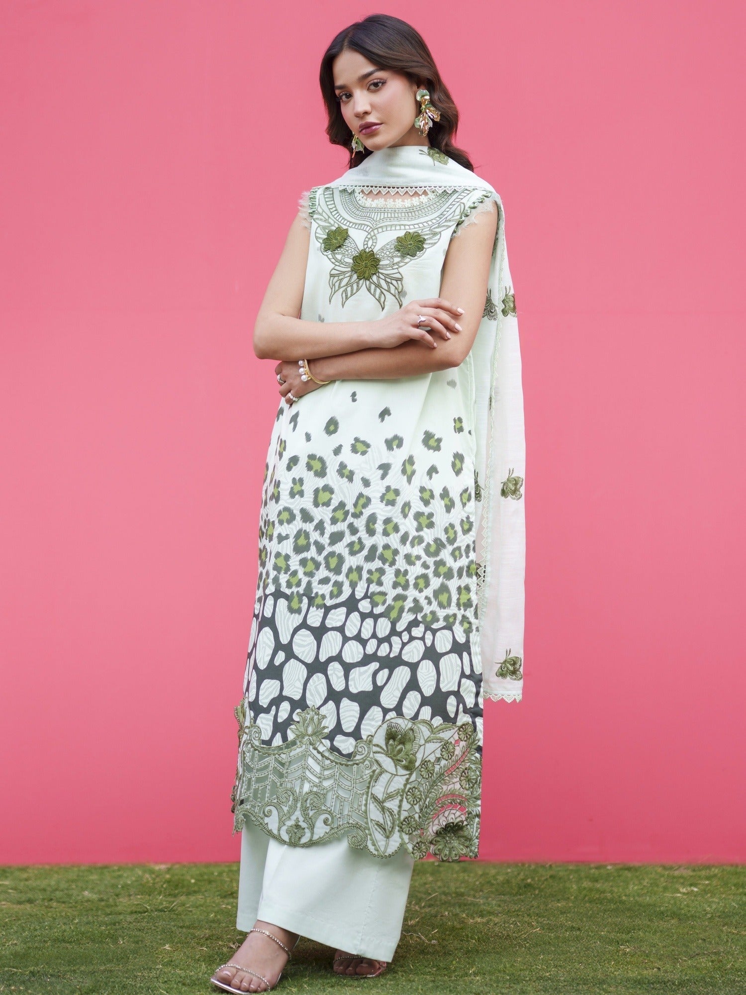 Green Parishay Azmir Printed Lawn '26 Embroidered Unstitched 3-Piece Suit-AZ-03
