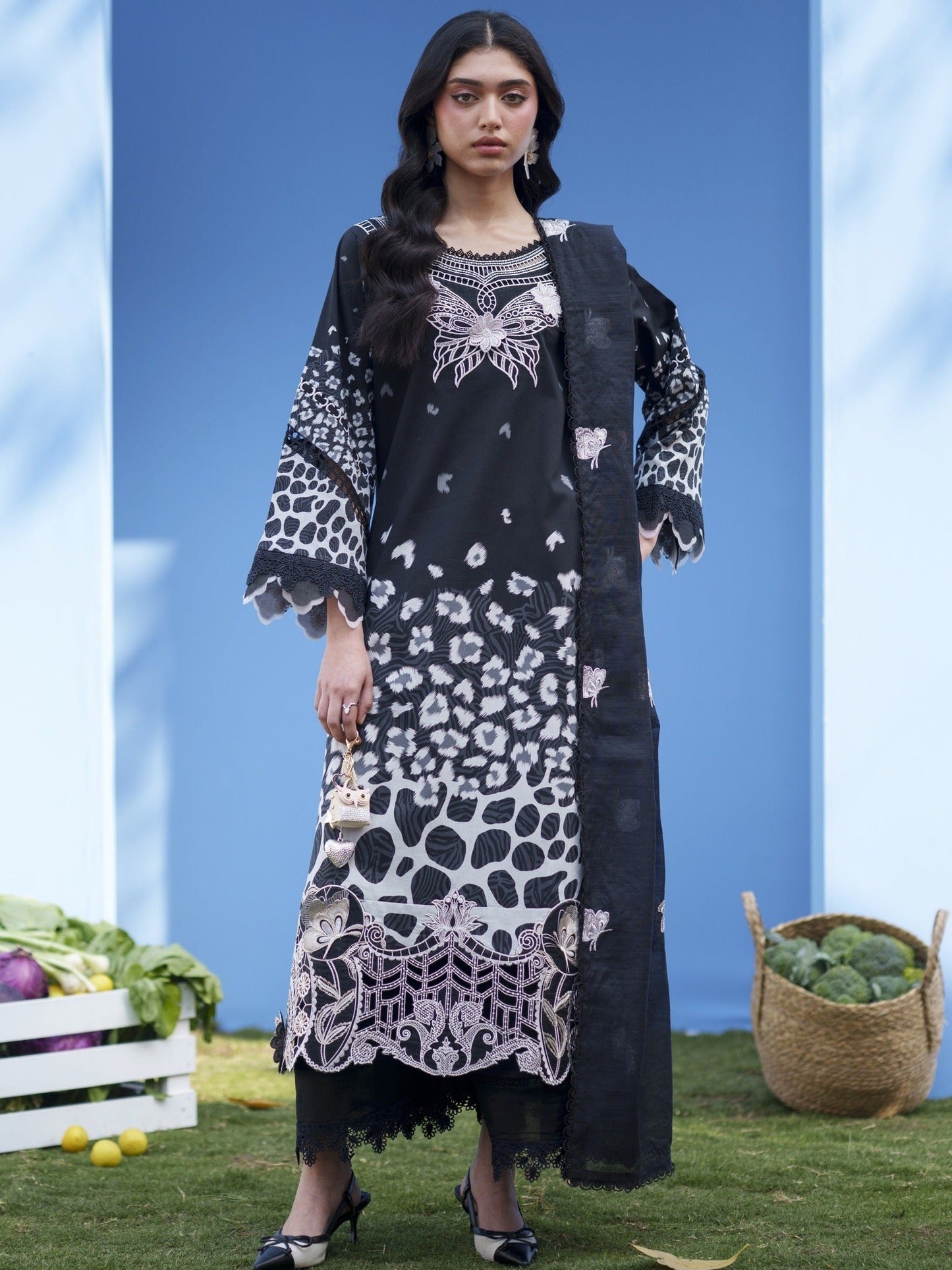 Black Parishay Azmir Printed Lawn '26 Embroidered Unstitched 3-Piece Suit-AZ-04