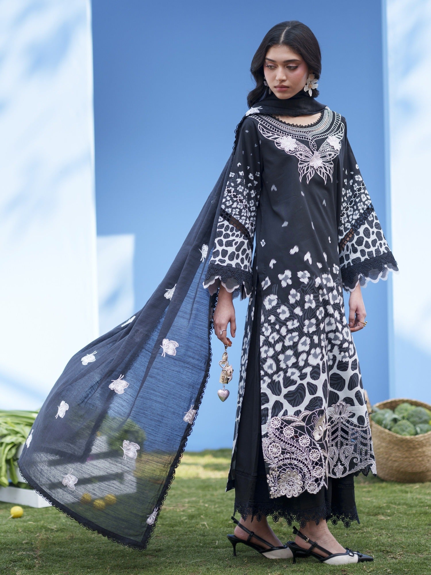 Black Parishay Azmir Printed Lawn '26 Embroidered Unstitched 3-Piece Suit-AZ-04