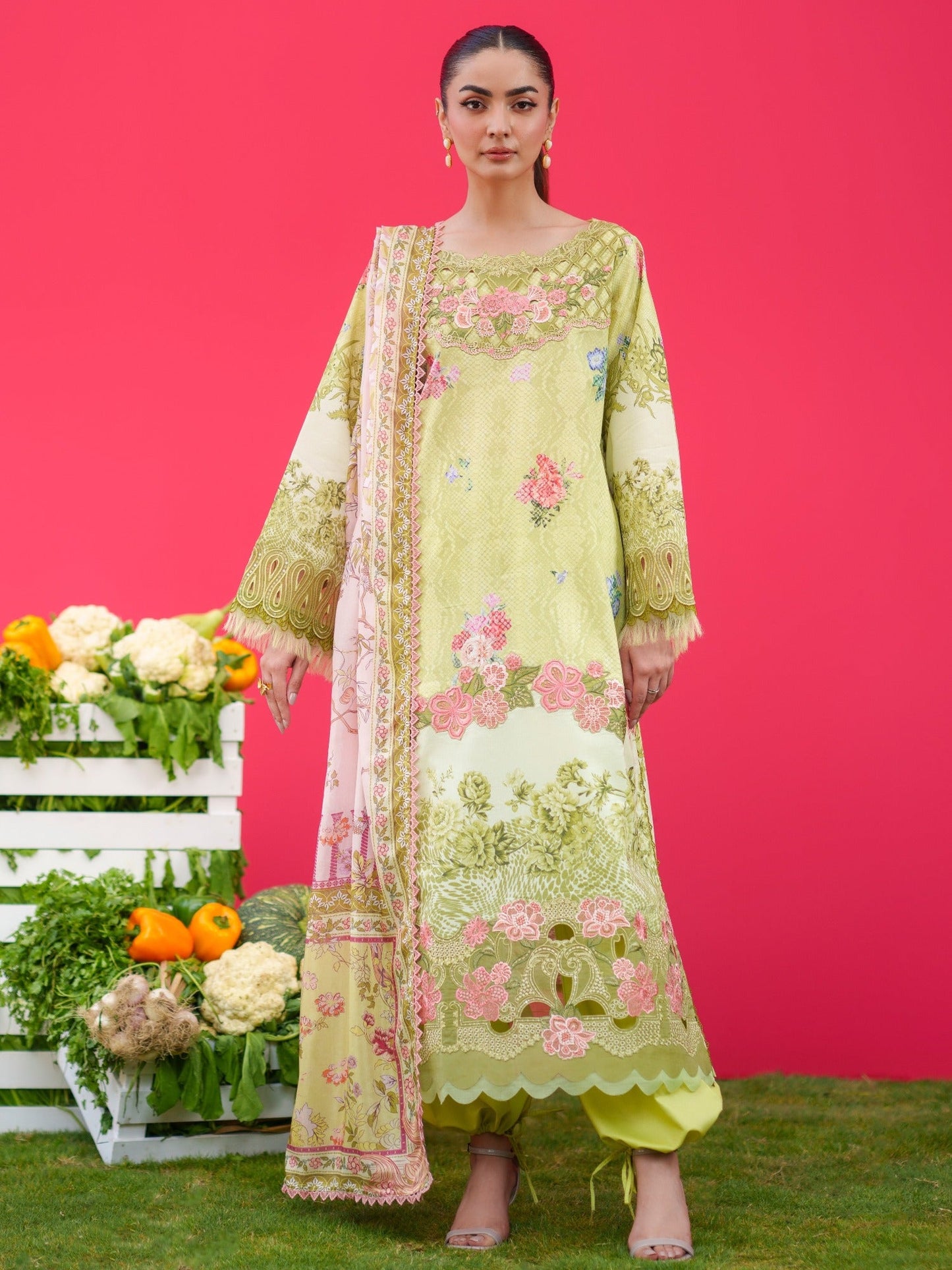 Mint Green Parishay Azmir Printed Lawn'26 Embroidered Unstitched 3-Piece Suit-AZ-05