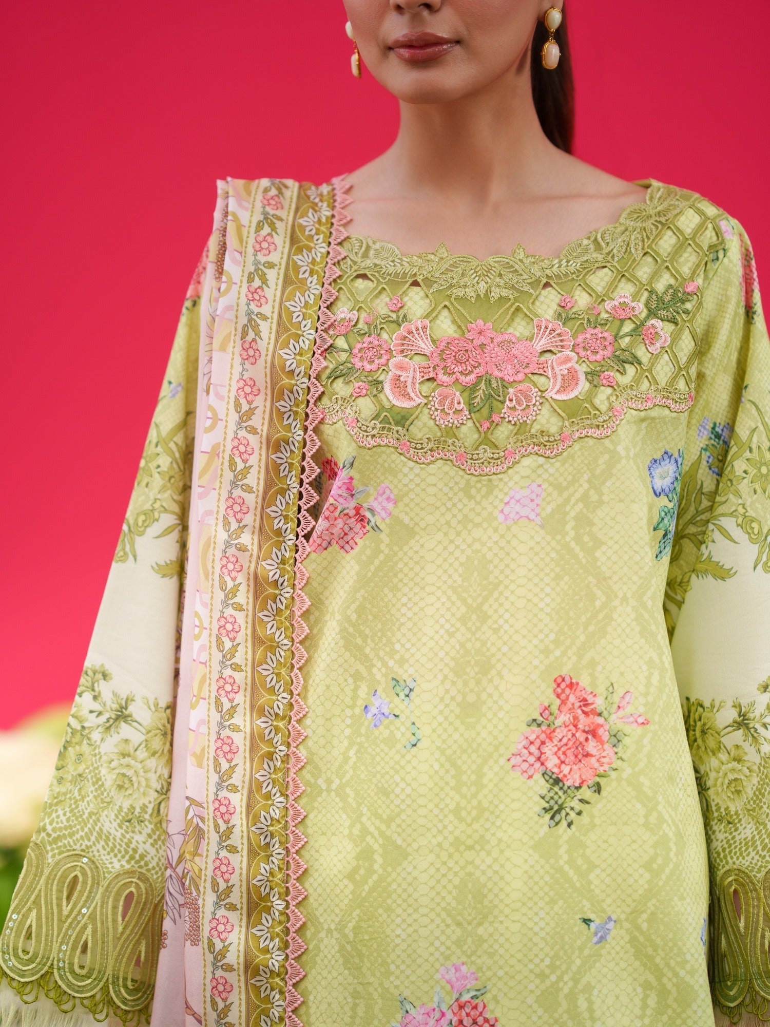 Mint Green Parishay Azmir Printed Lawn'26 Embroidered Unstitched 3-Piece Suit-AZ-05