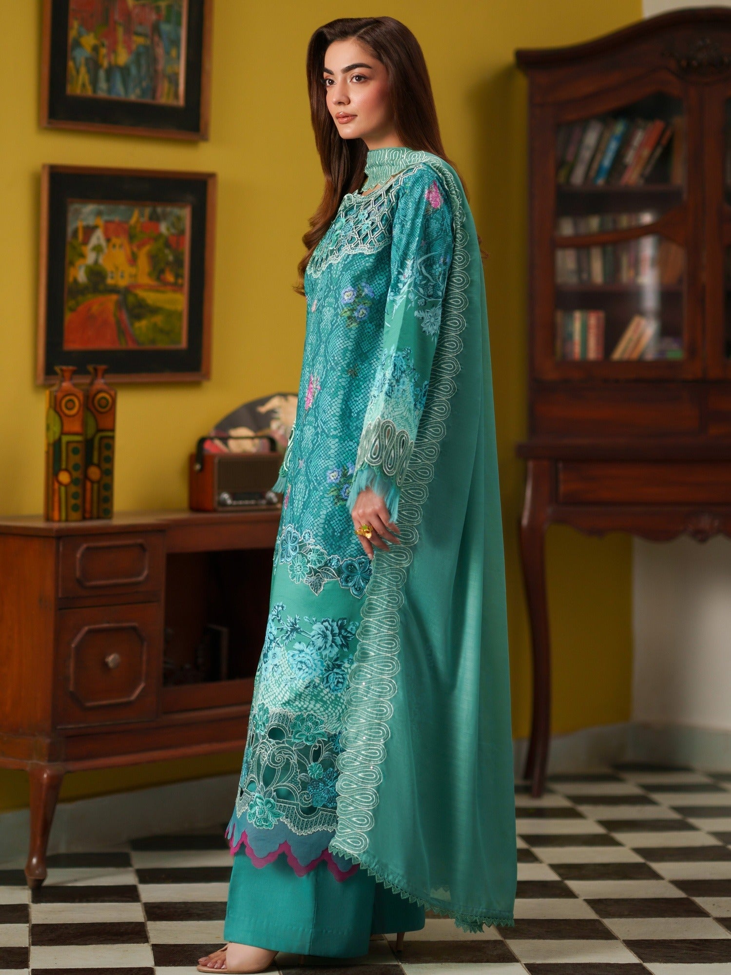 Blue Parishay Azmir Printed Lawn '26 Embroidered Unstitched 3-Piece Suit-AZ-06