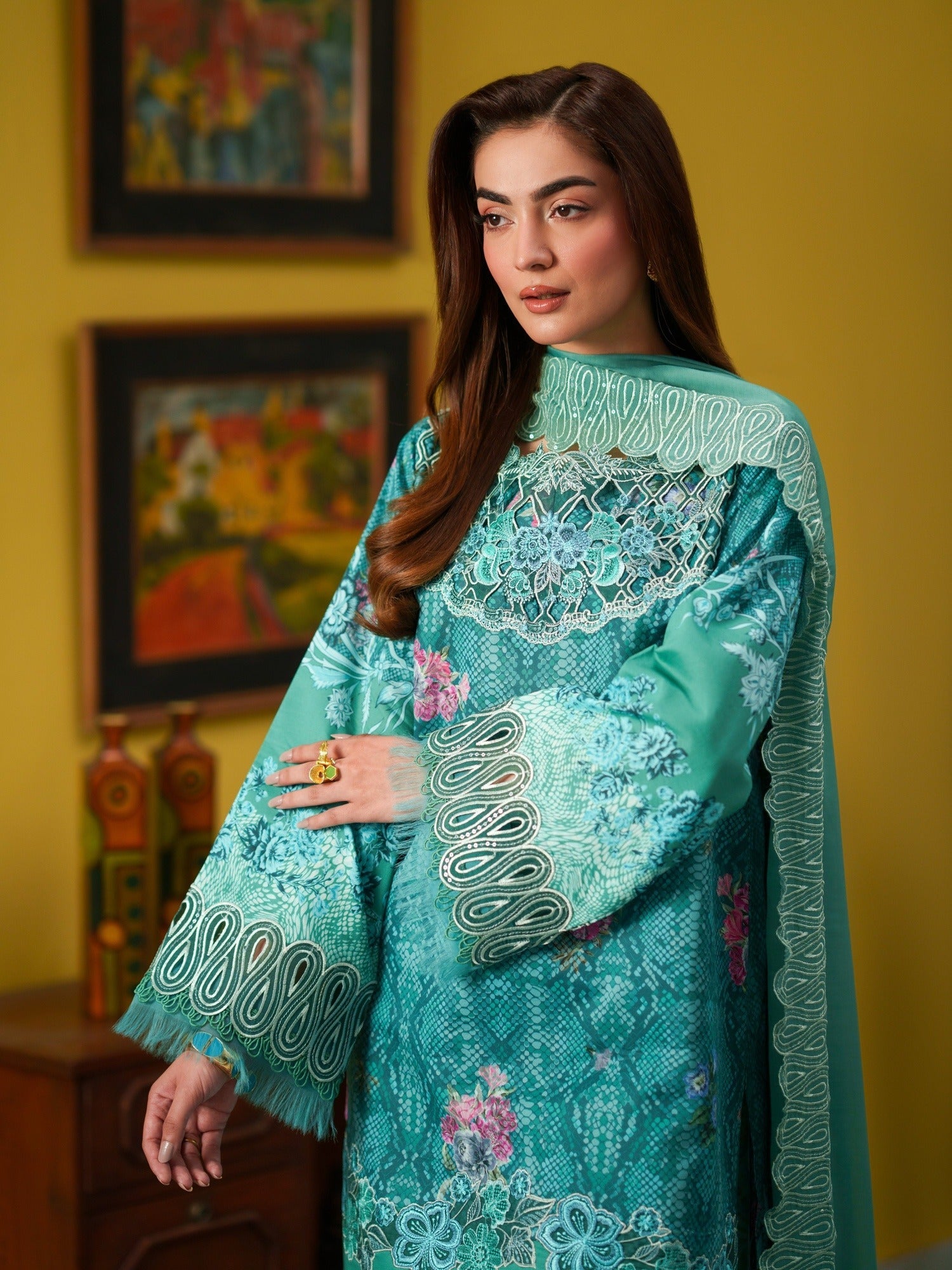 Blue Parishay Azmir Printed Lawn '26 Embroidered Unstitched 3-Piece Suit-AZ-06